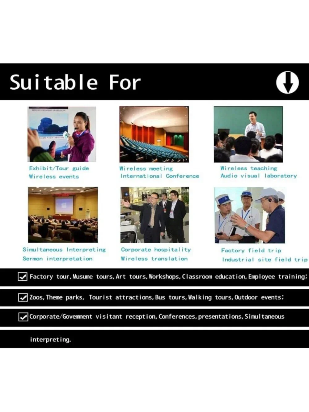 Wireless Tour Guide Receiver Earphone for Simultaneous Translation & Teaching